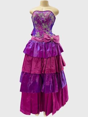 NWT Mary Bridal’s Purple and Magenta Strapless Tiered Ball Gown